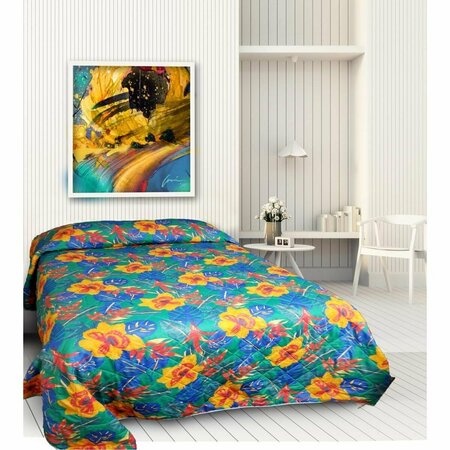 KD BUFE Quilted Tropical Print Bedspread, Blue, Orange & Yellow - Twin Size KD3182529